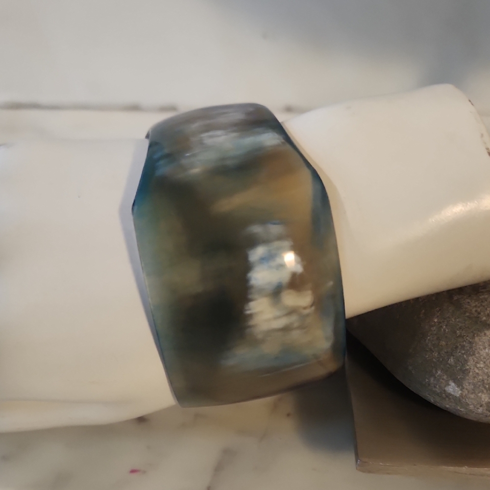 Natural Buffalo Horn Blueish |Wide Bangle Bracelet - Picture 4 of 6